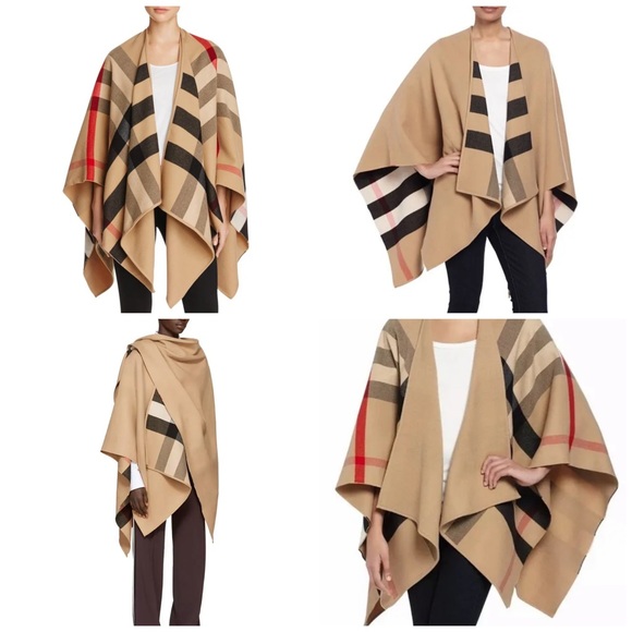 Burberry Reversible Camel Charlotte Solid Check Wool Cape - Picture 4 of 12